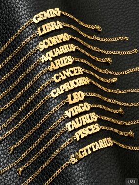 Gold Zodiac Nameplate Bracelets - 12 Astrology Signs